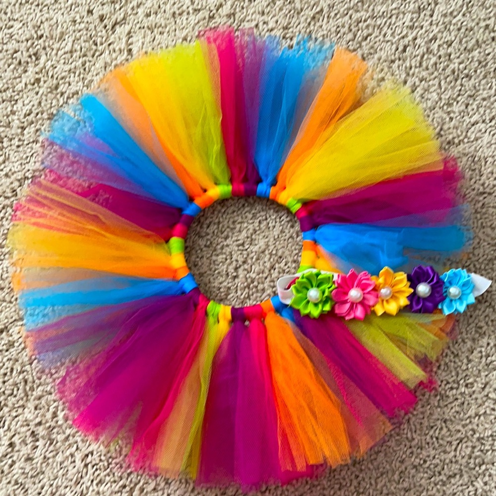 New Handmade Multi Color Tutu & Flower Headband